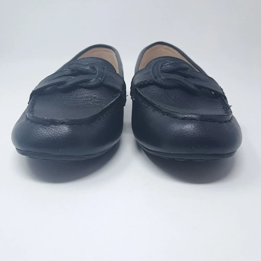 Lands' End Womens Leather Loafers Navy 8.5 B Classic‎ Preppy Slip-On Shoe